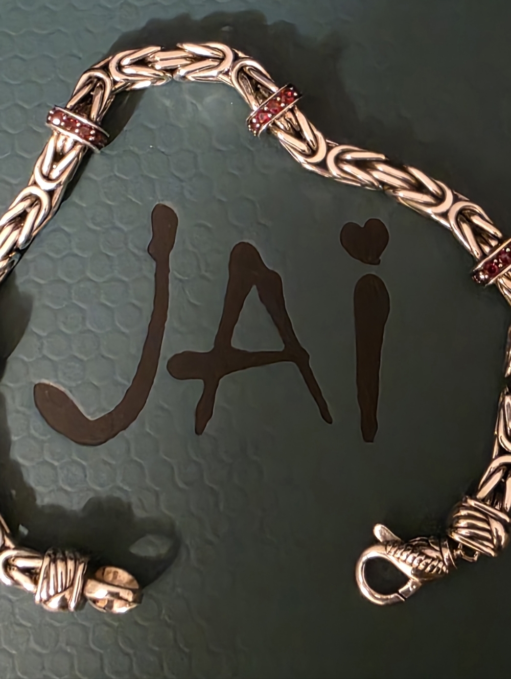 JAI Sterling Silver 5.1mm Byzantine & Pave Gemstone Bracelet Garnet - Picture 3 of 8
